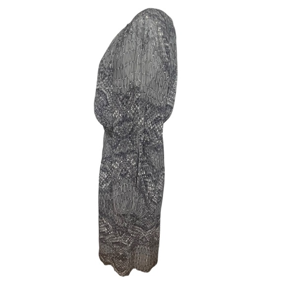 David Meister Silk Long Sleeve Knee Length Midi Dress Gray Snake Womens Size 12 - Picture 2 of 9